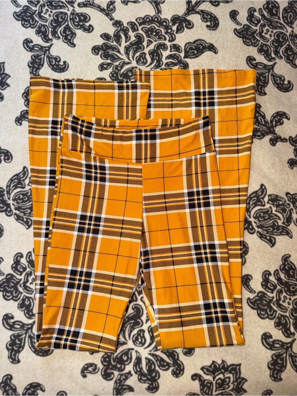 Yellow Plaid Stretch Leggings